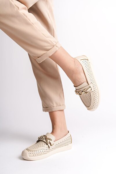 MABELME STORE Layla Laceless Orthopedic Comfortable Sole Heart Patterned Women's Ballerina Shoes Ckt - Cream