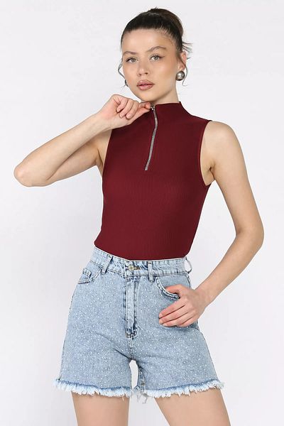 GÜLSELİ Ice Blue Women's Stoned Leg Tassel Jean Denim Shorts