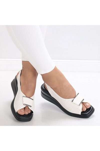 MODA STİL Women's White Platform Sandals Made of Maerin Ecological Leather, 40