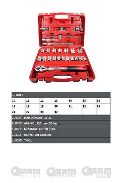 ARM TİTAN 1/2 - 6 Corner 25 Piece Extension Ratchet Socket Set