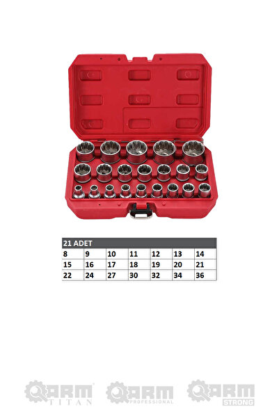 ARM TİTAN 1/2 21 Pieces 12 Corner Socket Set
