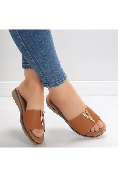 MODA STİL Papuci Dama Fara Toc Cmel Din Piele Ecologica Efani, 40