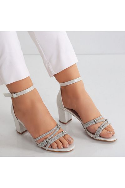 MODA STİL Sandale dama cu toc Argintii din Piele Ecologica Hadya, 35