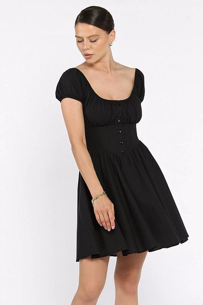 GÜLSELİ Black Women's Dress with Waist Corset