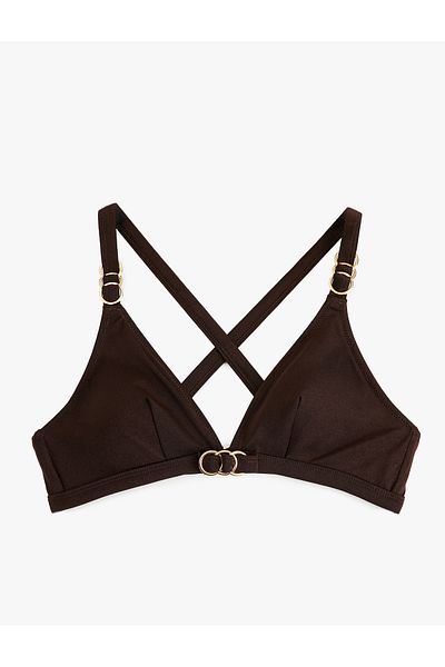 Koton Cross Strap Deep V Neck Shiny Bikini Top with Accessories