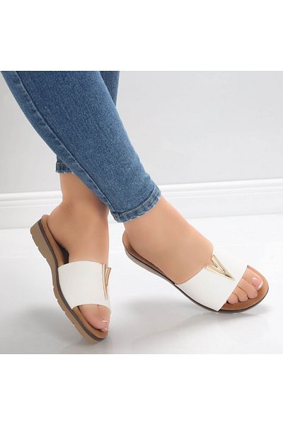 MODA STİL Women's White Flat Slippers Made of Eco-Leather Efani, 37