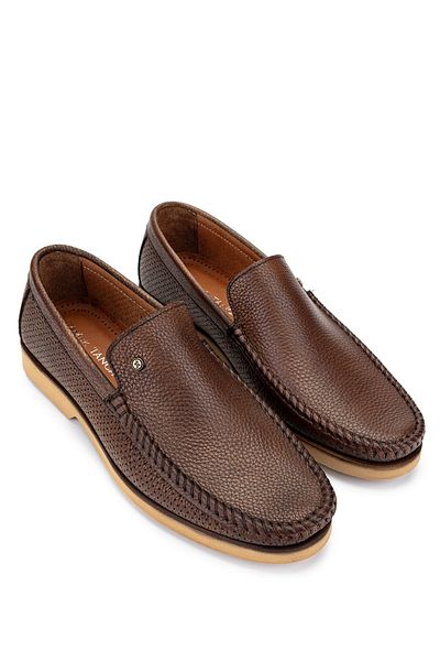 Tamer Tanca Men's Genuine Leather Brown Loafer Shoes