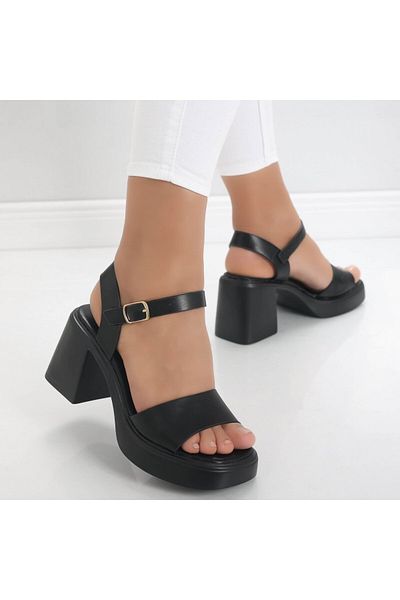 MODA STİL Sandale Dama Cu Toc Negre Din Piele Ecologica Noina, 35
