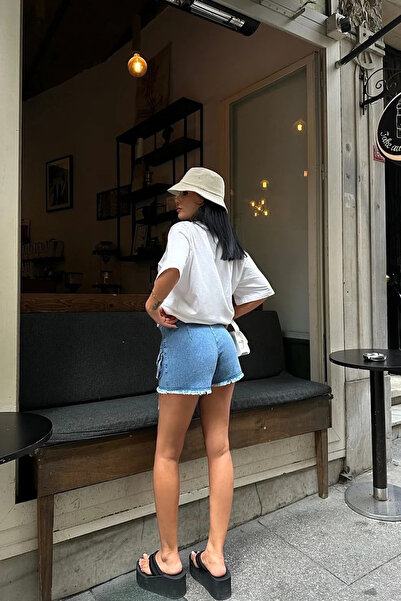 Stil Sepeti Жіночі темно-сині вантажні кишені з китицею з детальним покриттям джинсові шорти спідниця ELY-1000789310