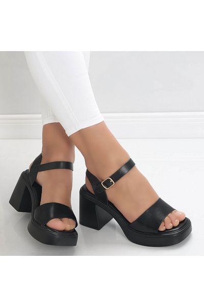 MODA STİL Sandale Dama Cu Toc Negre Din Piele Ecologica Noina, 35