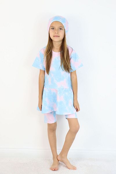 Harika KIDS Girl's Crew Neck Skirted Swimsuit and Leggings Bonnet Included.