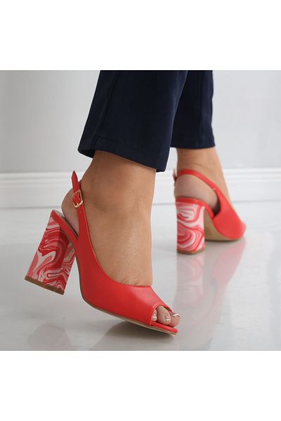 MODA STİL Women's Red Heeled Sandals Made of Ecological Leather Alexia, 40