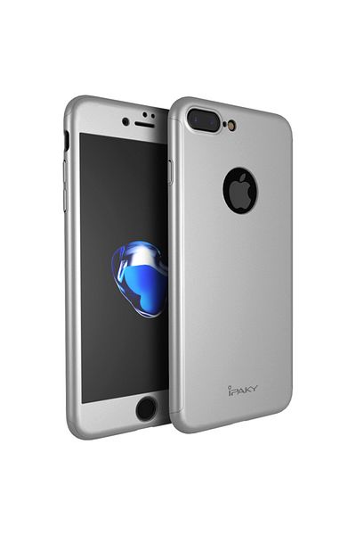 OEM Carcasă IPAKY - Protecție completă, decupaj 360° - iPhone 7 Plus / 8 Plus (argintiu) cu protector de ecran
