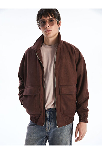 LC Waikiki معطف رجالي من جلد الغزال ذو ياقة قميص مريحة باللون البني