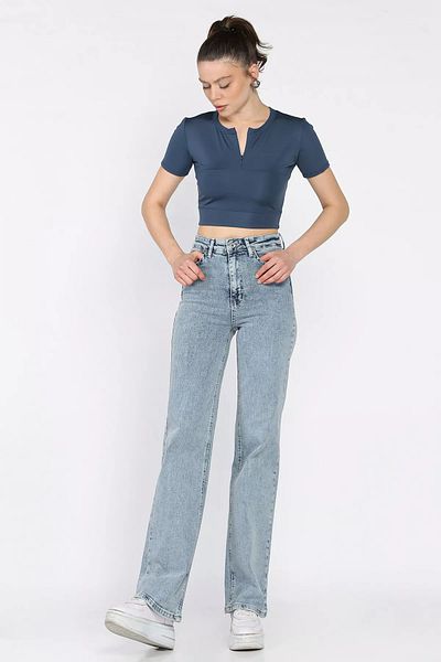 GÜLSELİ Ice Blue Women's High Waist Lycra Palazzo Jean Jeans