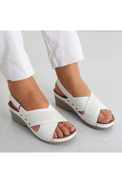 MODA STİL Women's Sandals With White Platform Made Of Ecological Leather Iopil, 37
