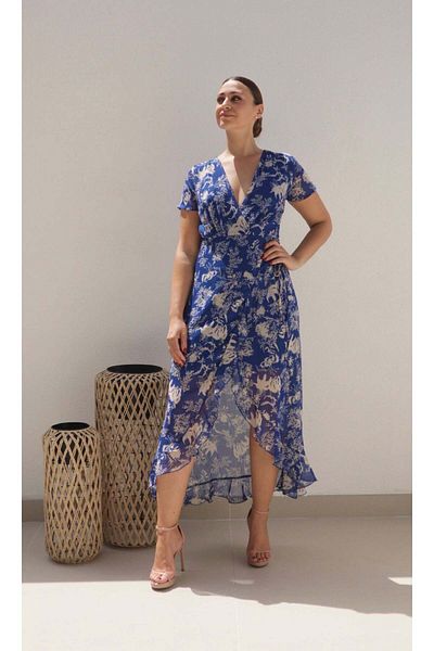 Alorabella Madeline Wrap Frill Dress - Royal Blue