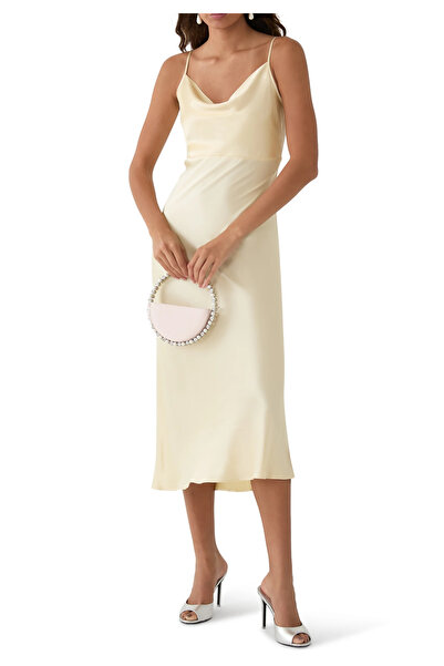 Nobody’s Child Trixie Midi Elbise, Cowl Yaka, Sarı, Kadın Zarif Günlük ve Davet Şıklığı