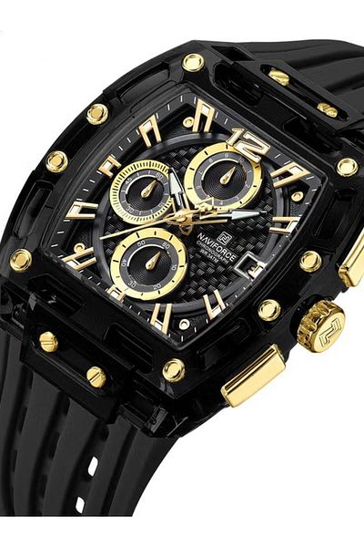 Naviforce 7105 Black Gold Men’s Quartz Watch | Elegant Analog Luxury Stainless Steel Design