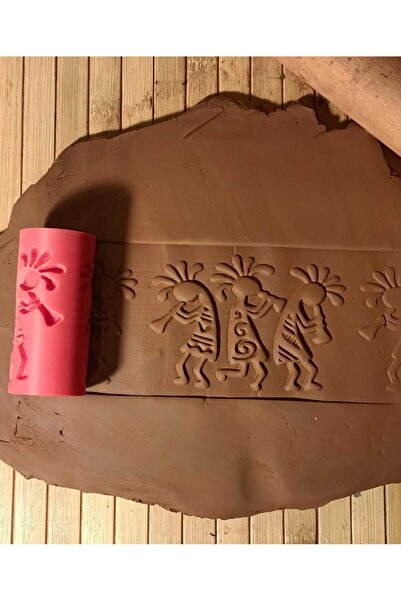 Enbceramic 8 CM Kokopelli SERAMİK & POLİMER KİL KALIP DESEN OKLAVASI DOKU RULOSU