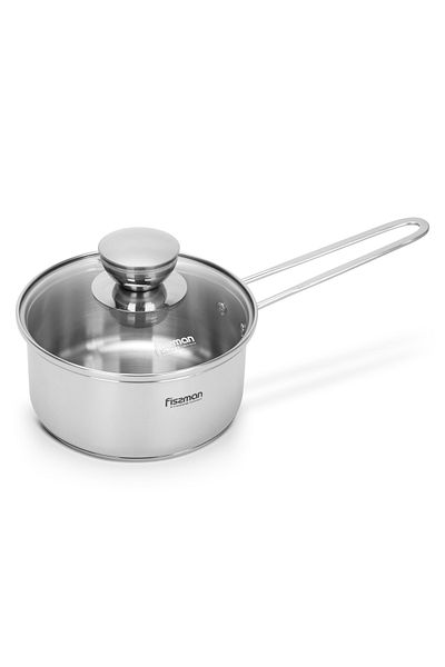 Fissman Saucepan 0.9L with Glass Lid, Stainless Steel Saucepan 14x6.5cm Dishwasher Safe