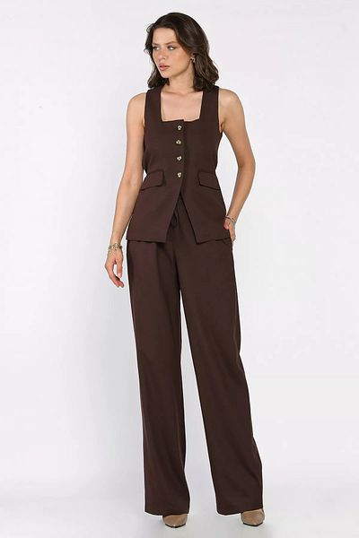 GÜLSELİ Brown Women's Square Collar Vest Waist Elastic Trousers Double Set