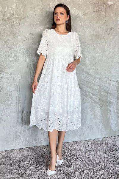 GÜLSELİ Γυναικείο κοντομάνικο φόρεμα με κέντημα λευκή δαντέλα