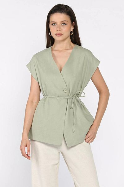 GÜLSELİ Khaki Women's Lined Linen Vest