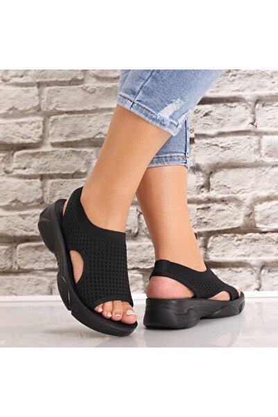 Botinelli Sandale de damă negre, fără toc, din material textil Saniela, 39