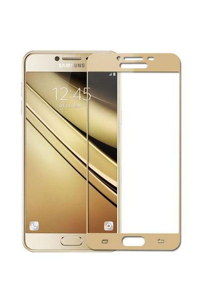 OEM Set 3D tempered glass film Samsung Galaxy j7 2017 gold + transparent silicone protective case