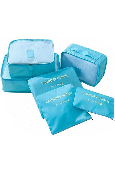 Teno Set 6 Organizatoare Teno®, pentru calatorie, inchidere cu fermoar dublu, albastru deschis