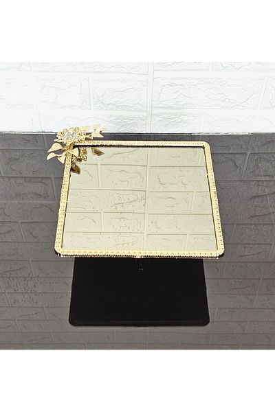 atabey home Bronze Glass Large Square Serving Plate-Presentation Plate-Word Tray-Presentation Tray-Dumped Gold Frame 27cm