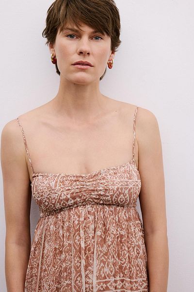 Rue Studio Patterned Backless Mini Camel Dress