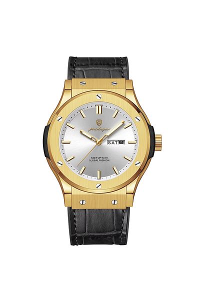 delis Men's watch Poedagar CS1812, natural leather, black-gold, white dial