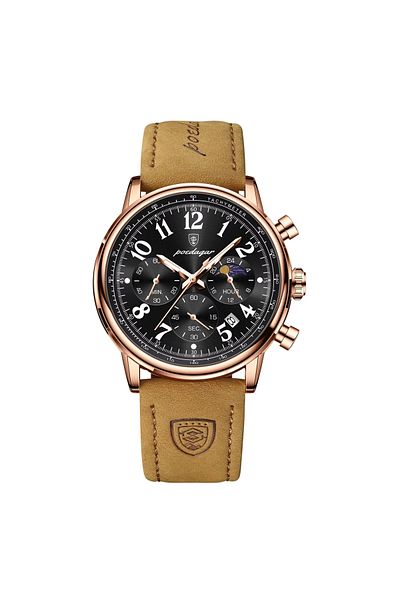 delis Men's watch Poedagar CS1878, natural leather, brown, black dial