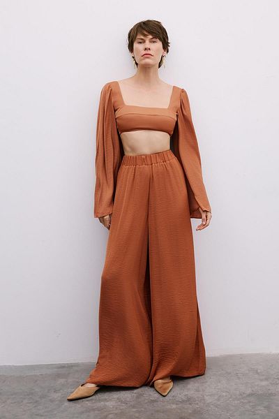 Rue Studio Elastic Wide Leg Comfortable Salmon Trousers