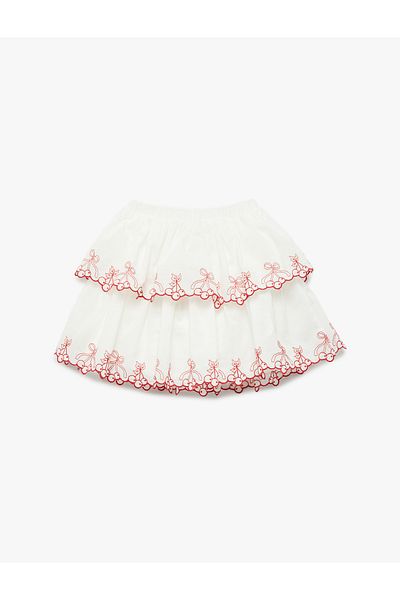Koton Cotton Fruit Detailed Brode Layered Ruffle Skirt