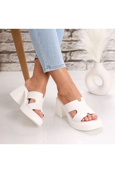 MODA STİL Women's White Heeled Slippers Made of Eco-Leather Yulina, 38