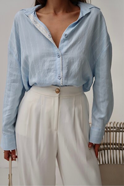 Paw Garage Γυναικείο καλοκαιρινό πουκάμισο με δαντέλα Monroe, υφαντό πουκάμισο από ύφασμα Modal Oversize