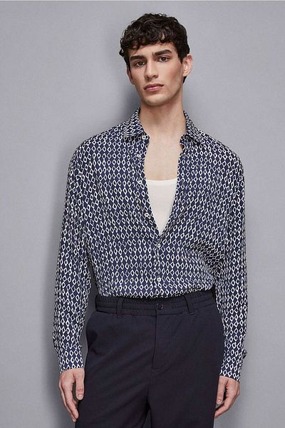 Patrizia Pepe OVERSIZED PRINTED SHIRT - PATRIZIA PEPE - 50, NAVY/STR