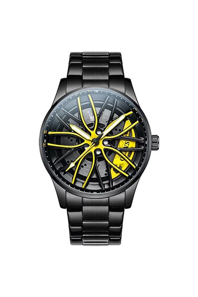 delis Men's watch Olevs CS1948, stainless steel, black, yellow dial