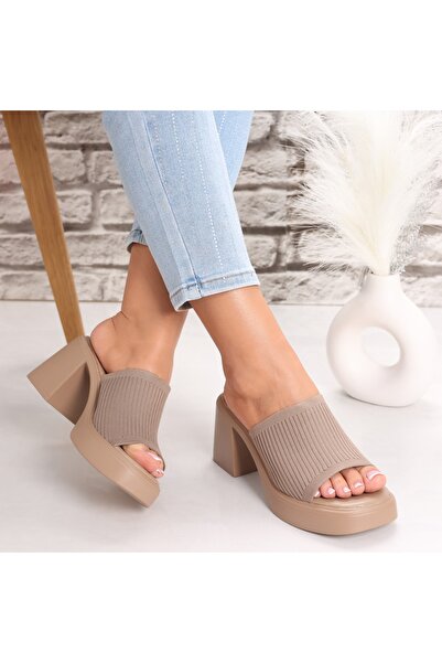 Botinelli Women's slippers with a Khaki heel made of Jexa Textile, 40