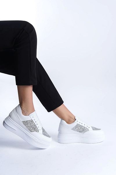 Joy Ayakkabı Mipa Lace-Up Orthopedic Sole Glitter Women's Sneaker Sports Shoes Bt - White