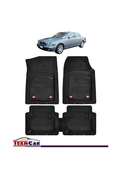 TEAMCAR Covorașe auto tip tavă compatibile cu Jaguar XJ X350/X358 (2003–2009), negre, material durabil