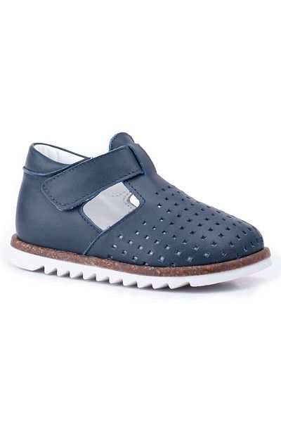 Süperland Genuine Leather First Step Shoes Baby Boy Navy Blue Sandals Orthopedic Soled Lightweight Sandals