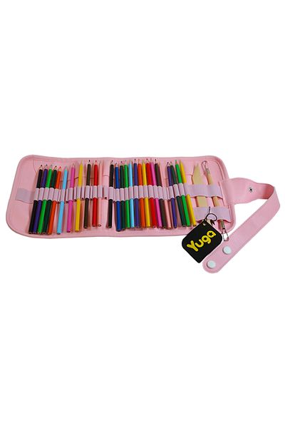 Yuga Faux Leather 36 Compartment Roll Pen Holder Pink