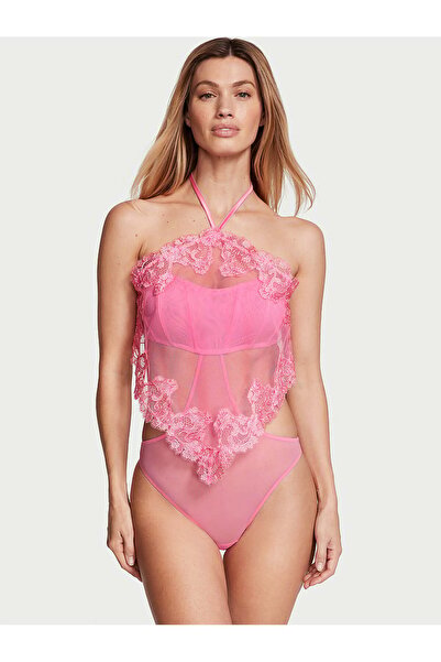 Victoria's Secret Transparan Boho Çiçek İşlemeli Boyundan Bağlamalı Teddy