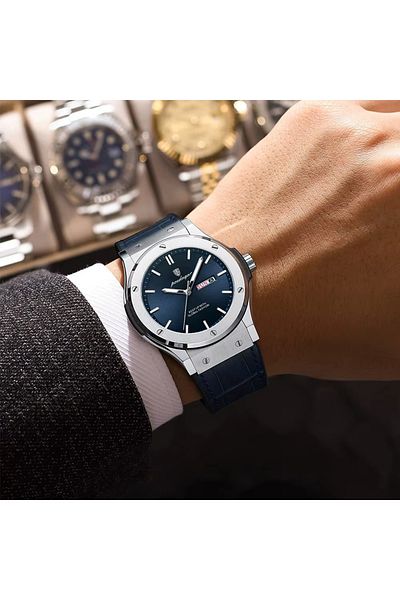 delis Men's watch Poedagar CS1809, genuine leather, blue-silver, blue dial