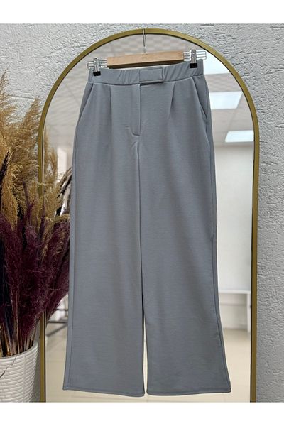 Mihra Παντελόνι Soredra Snap Fastener Palazzo-MT1548 Γκρι