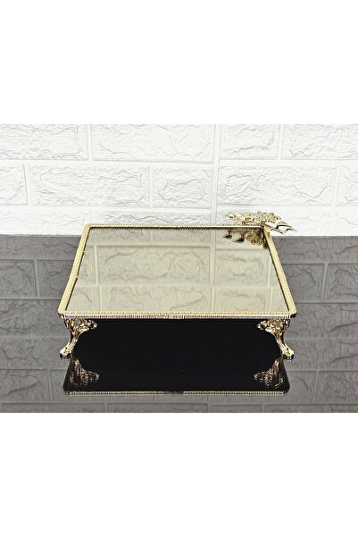 atabey home Bronze Glass Large Square Serving Plate 4 Feet-Presentation-Word Tray-Presentation Tray-Dump Gold Frame 27cm